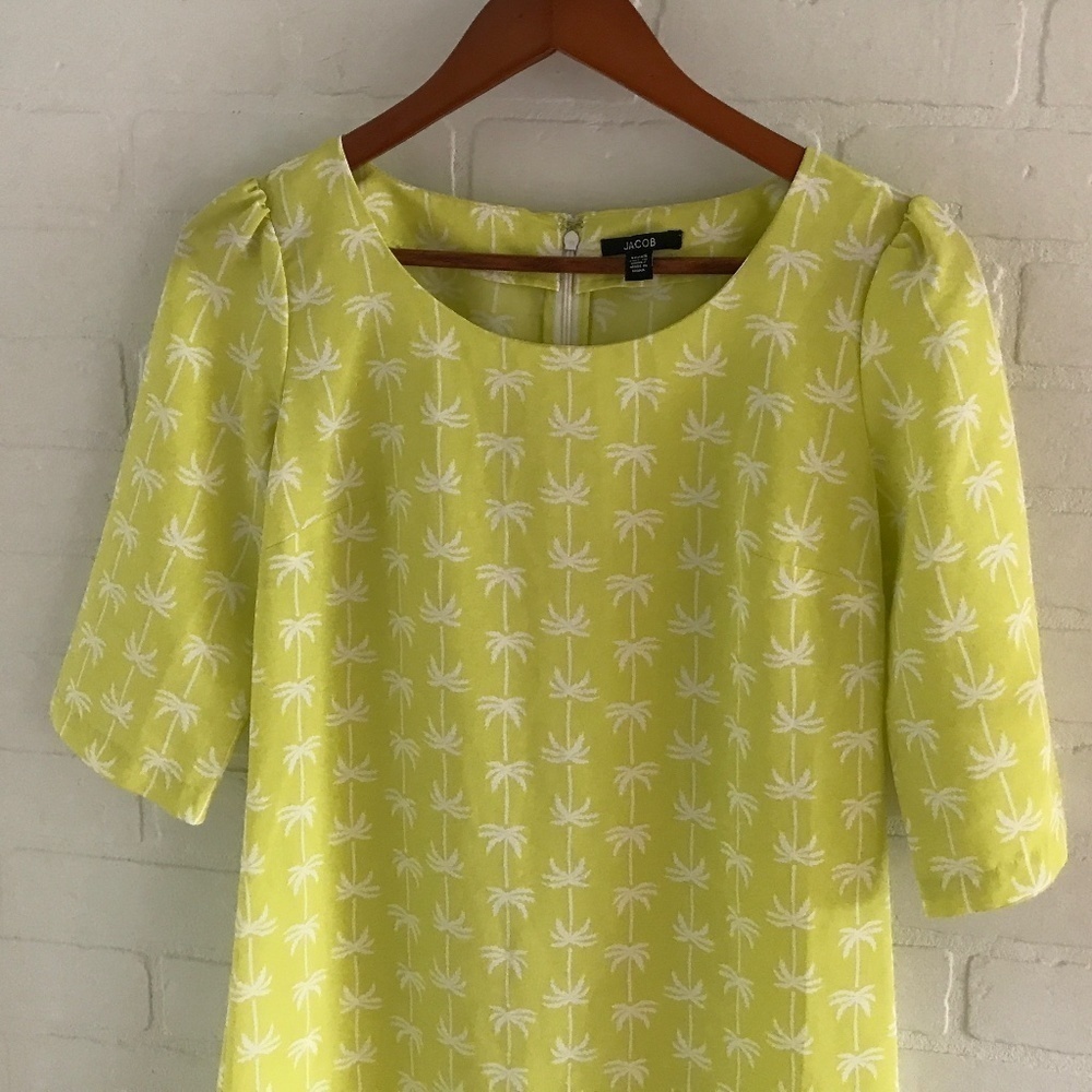 Y2K Tropical Palm Tree Mini Dress Lime Green Jacob Resortwear Sz XS - Picture 5 of 9